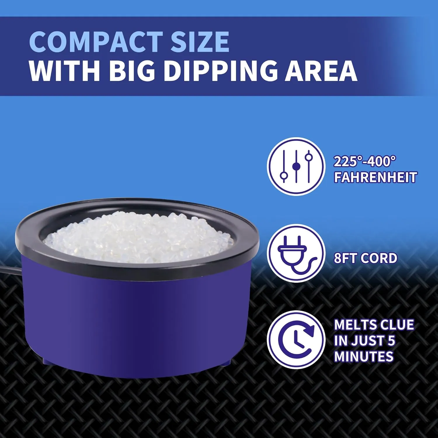 Electric Glue Pot for Crafts, 225-400°F Adjustable Temperature, 160ml Hot Pot, 5-1/4" Diameter, 1" Depth - Fits Sticks and Glue Pellets - Great for Crafts, DIY Projects Pellets