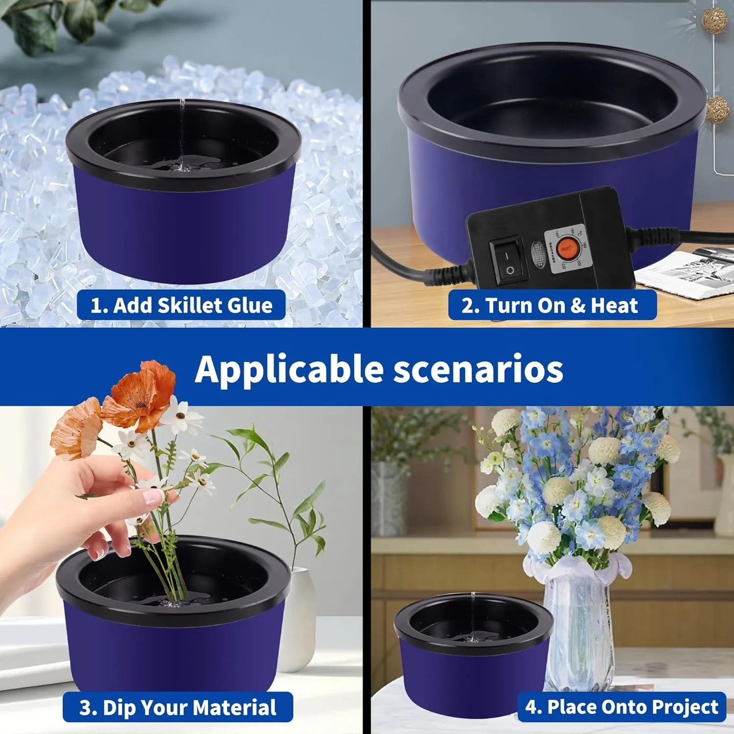 Electric Glue Pot for Crafts, 225-400°F Adjustable Temperature, 160ml Hot Pot, 5-1/4" Diameter, 1" Depth - Fits Sticks and Glue Pellets - Great for Crafts, DIY Projects Pellets