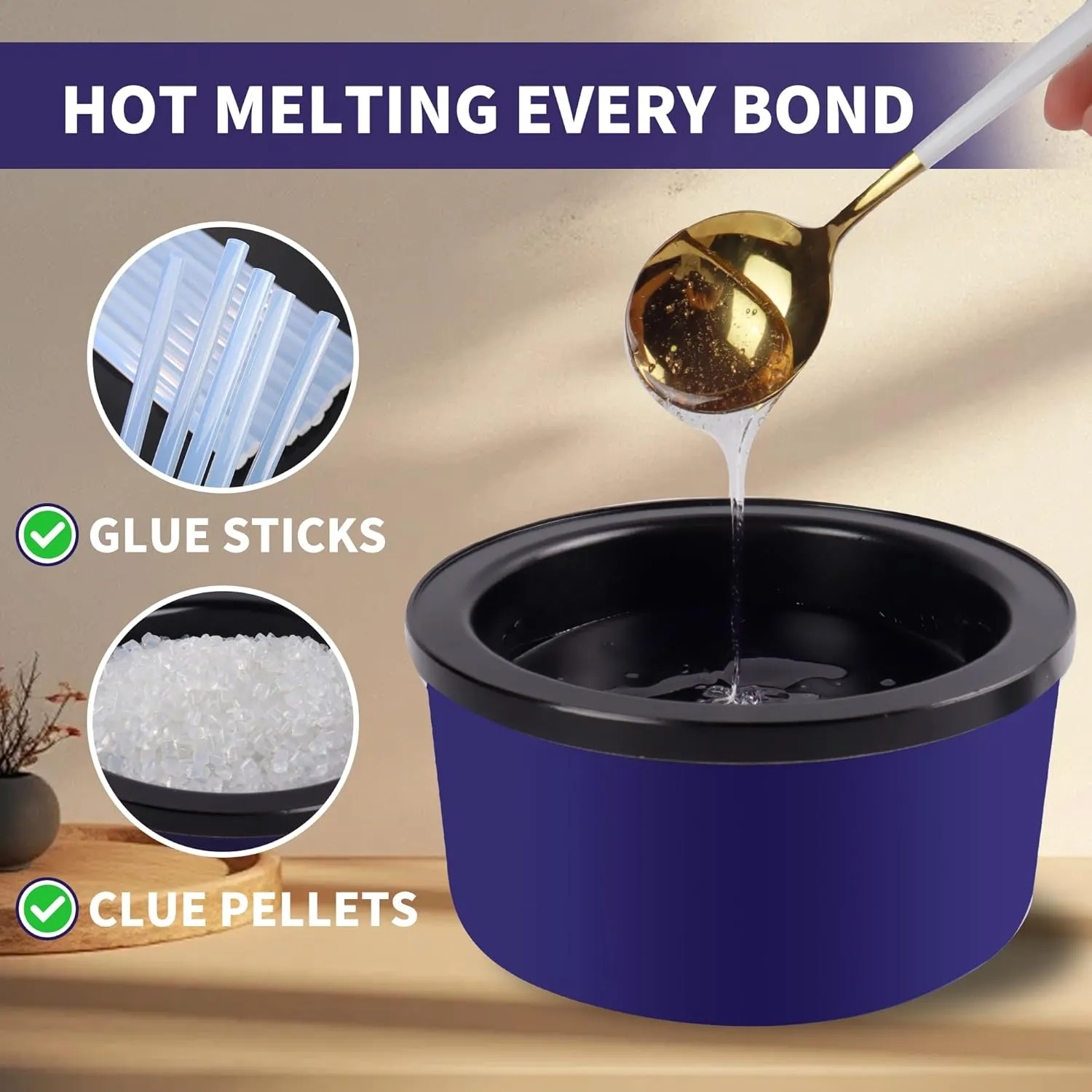 Electric Glue Pot for Crafts, 225-400°F Adjustable Temperature, 160ml Hot Pot, 5-1/4" Diameter, 1" Depth - Fits Sticks and Glue Pellets - Great for Crafts, DIY Projects Pellets
