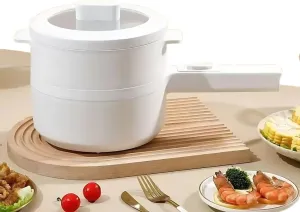 Electric Hot Pot with Steamer, 2.0L Mini Multi-Function Cooker, Non-Stick Frying Pan, Adjustable Temperature Control, Portable for Steak, Ramen, Eggs, Oatmeal & Soup, Good for Dorm, RV, Camping Trips
