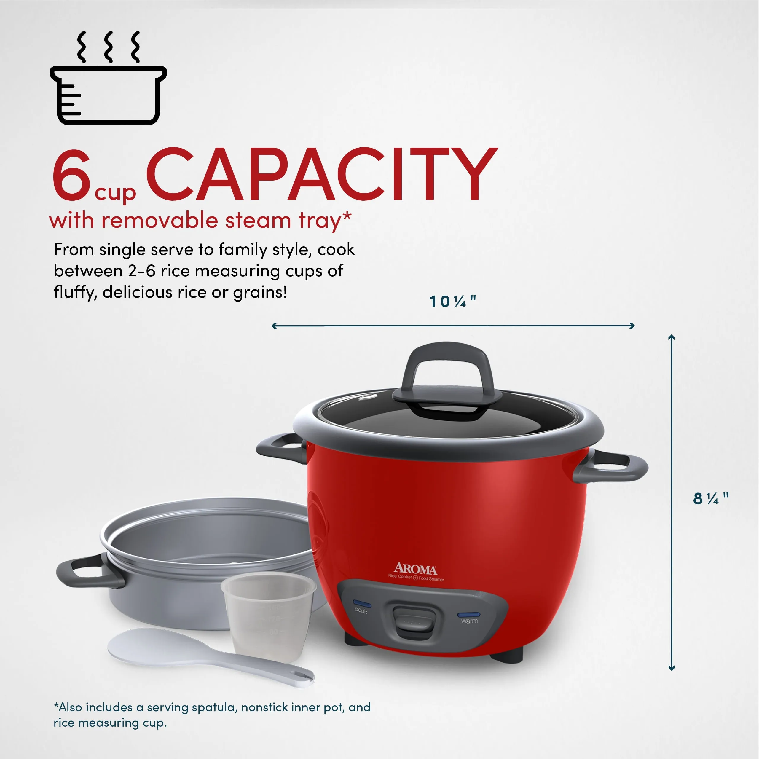 Electric Rice Cooker with Steamer Aroma Rice Cooker Maker Food 6 Cup Uncooked