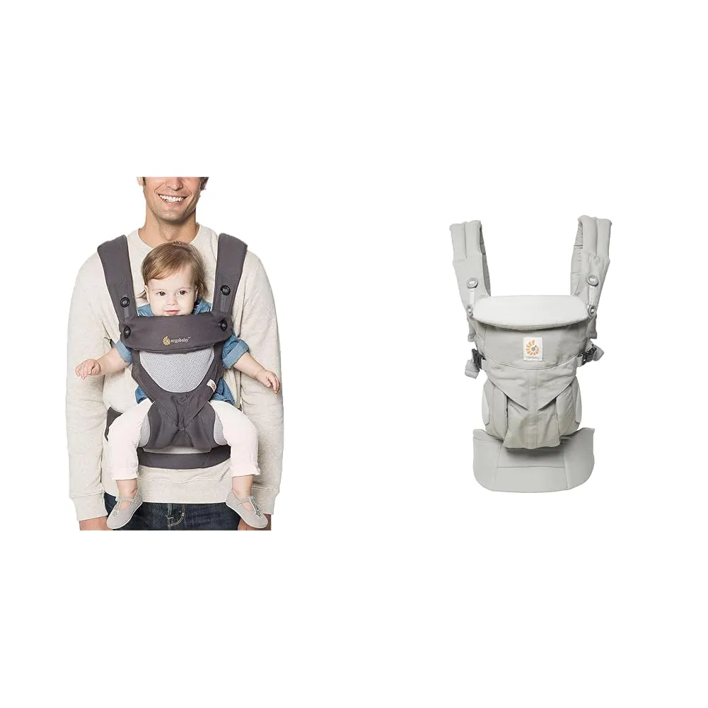 Ergobaby 360 All-Position Baby Carrier with Lumbar Support (12-45 Pounds), Carbon Grey, Cool Air Mesh & Omni 360 All-Position Baby Carrier for Newborn to Toddler with Lumbar Support (7-45 Pounds)