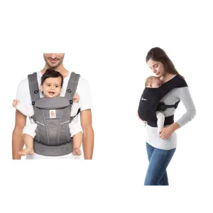 Ergobaby All Carry Positions Breathable Mesh Baby Carrier with Enhanced Lumbar Support & Airflow & Embrace Cozy Newborn Baby Wrap Carrier (7-25 Pounds), Ponte Knit, Pure Black