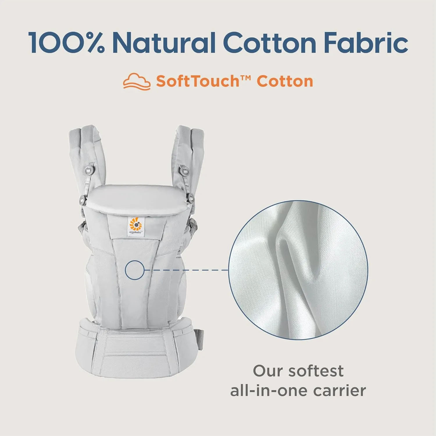 Ergobaby All Carry Positions SoftTouch Cotton Baby Carrier with Enhanced Lumbar Support (7-45 lb), Omni Dream, Onyx Black