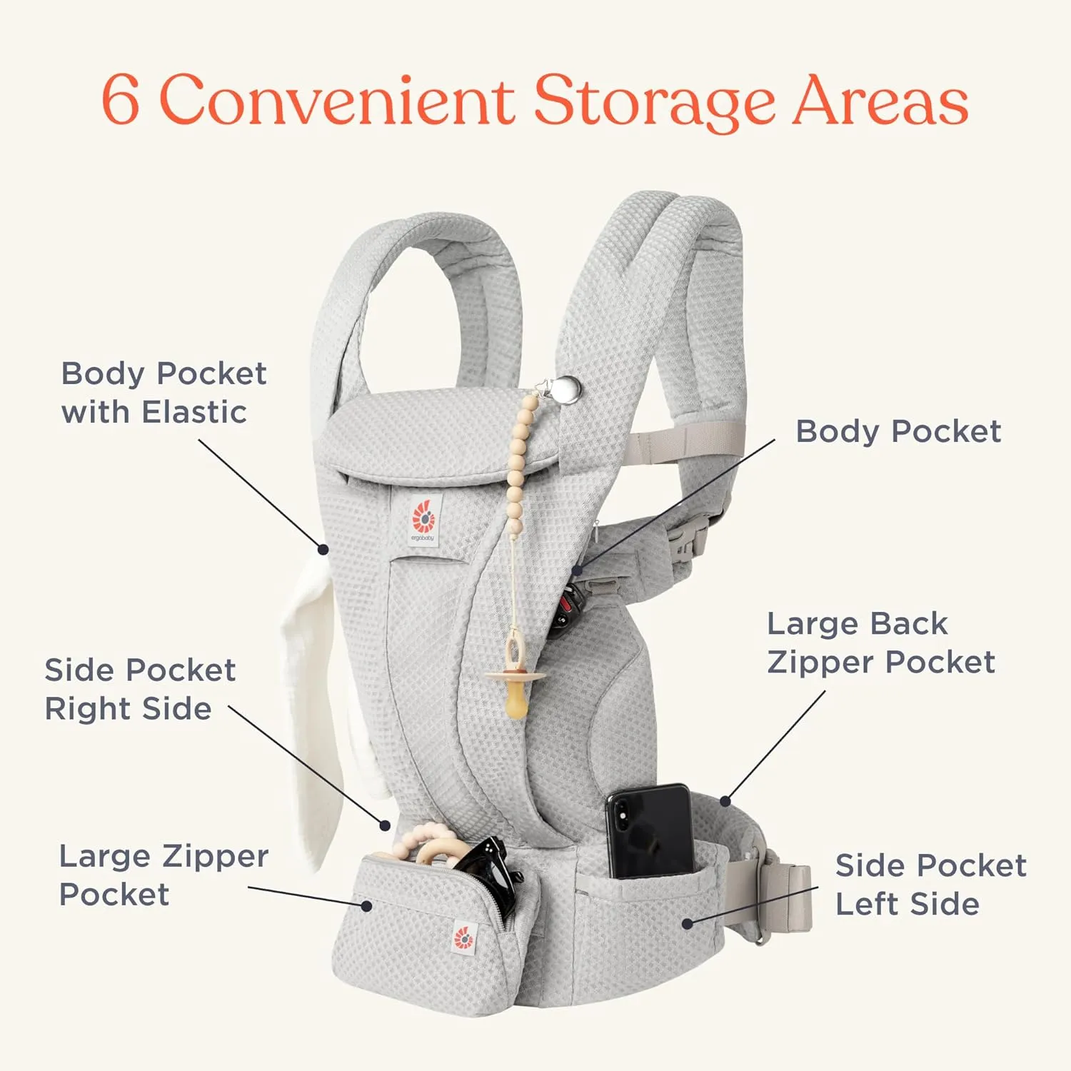 Ergobaby Omni Deluxe All Carry Positions Breathable Linen Baby Carrier with Enhanced Lumbar Support and Lightweight Comfort, Newborn to Toddler, (Holds 7-45 lbs), Natural Linen