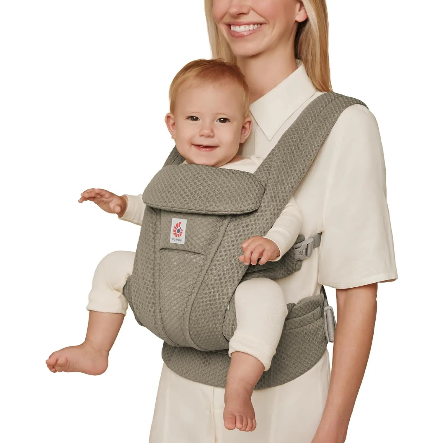 Ergobaby Omni Deluxe All Carry Positions Breathable Mesh Baby Carrier with Enhanced Lumbar Support & Airflow, Newborn to Toddler, (Holds 7-45 lbs), Soft Olive