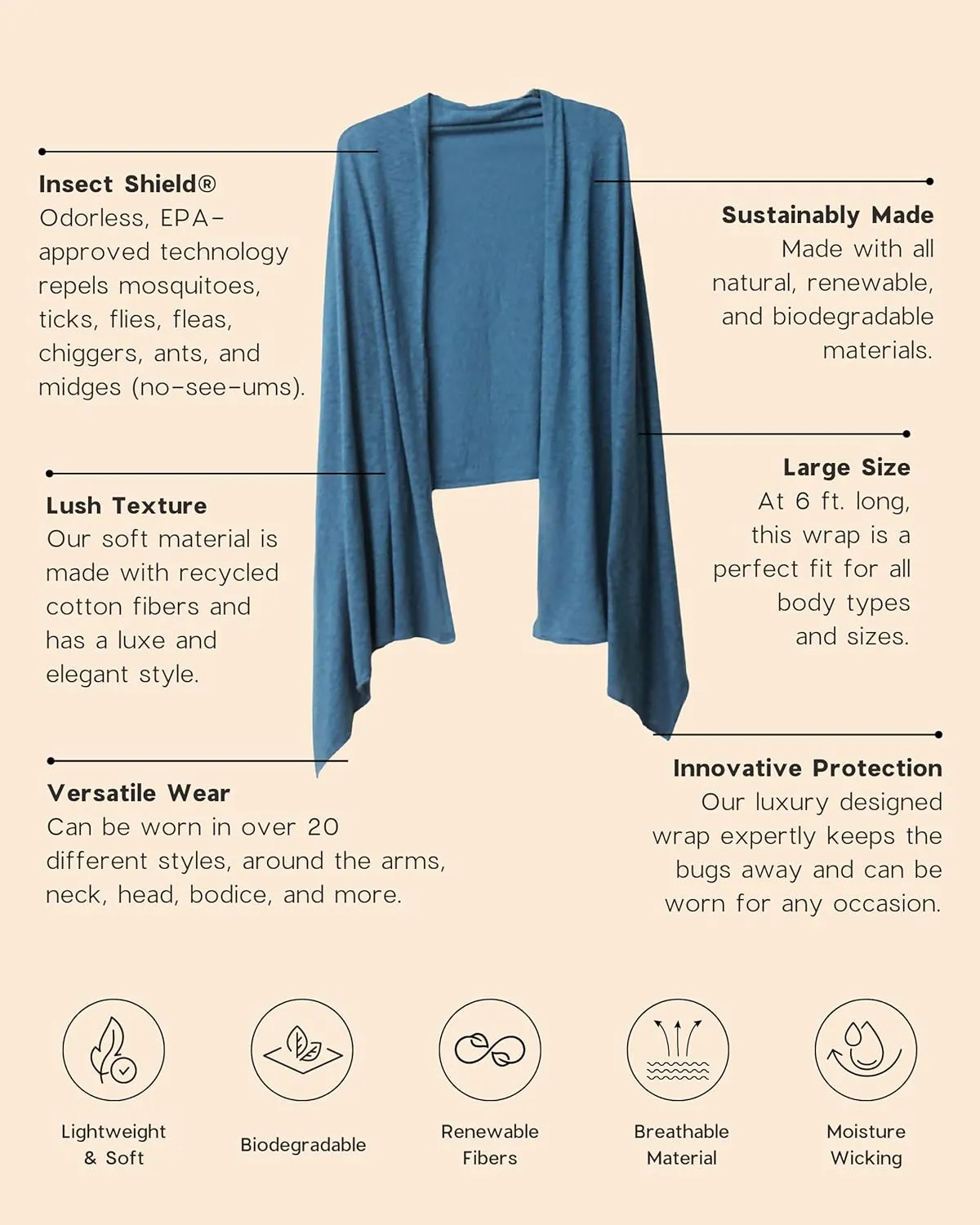 Essential Wrap with Insect Shield® in Soft Recycled Cotton Repels Mosquitoes, Ticks, Flies, Fleas, Ants & More