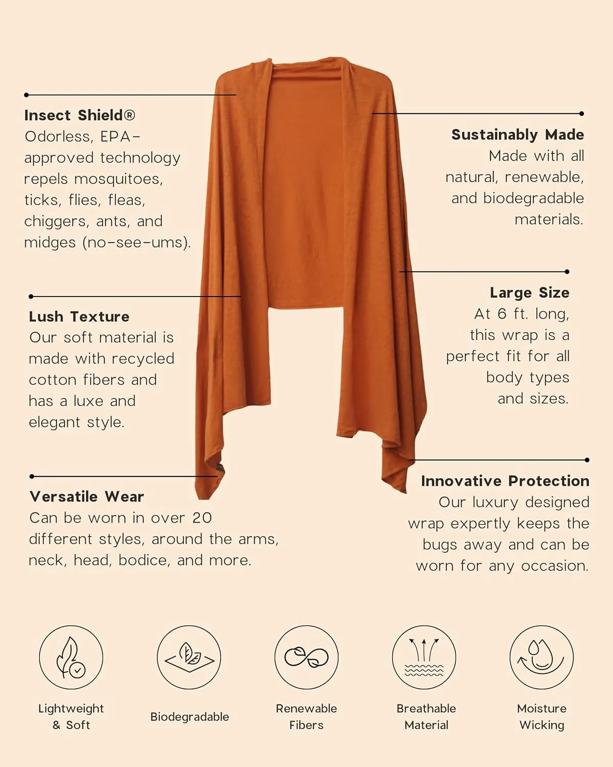 Essential Wrap with Insect Shield® in Soft Recycled Cotton Repels Mosquitoes, Ticks, Flies, Fleas, Ants & More