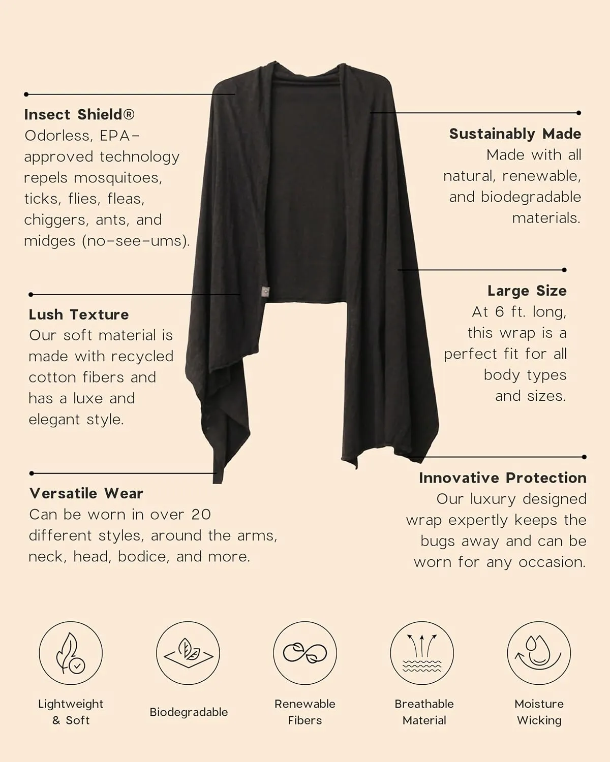 Essential Wrap with Insect Shield® in Soft Recycled Cotton Repels Mosquitoes, Ticks, Flies, Fleas, Ants & More
