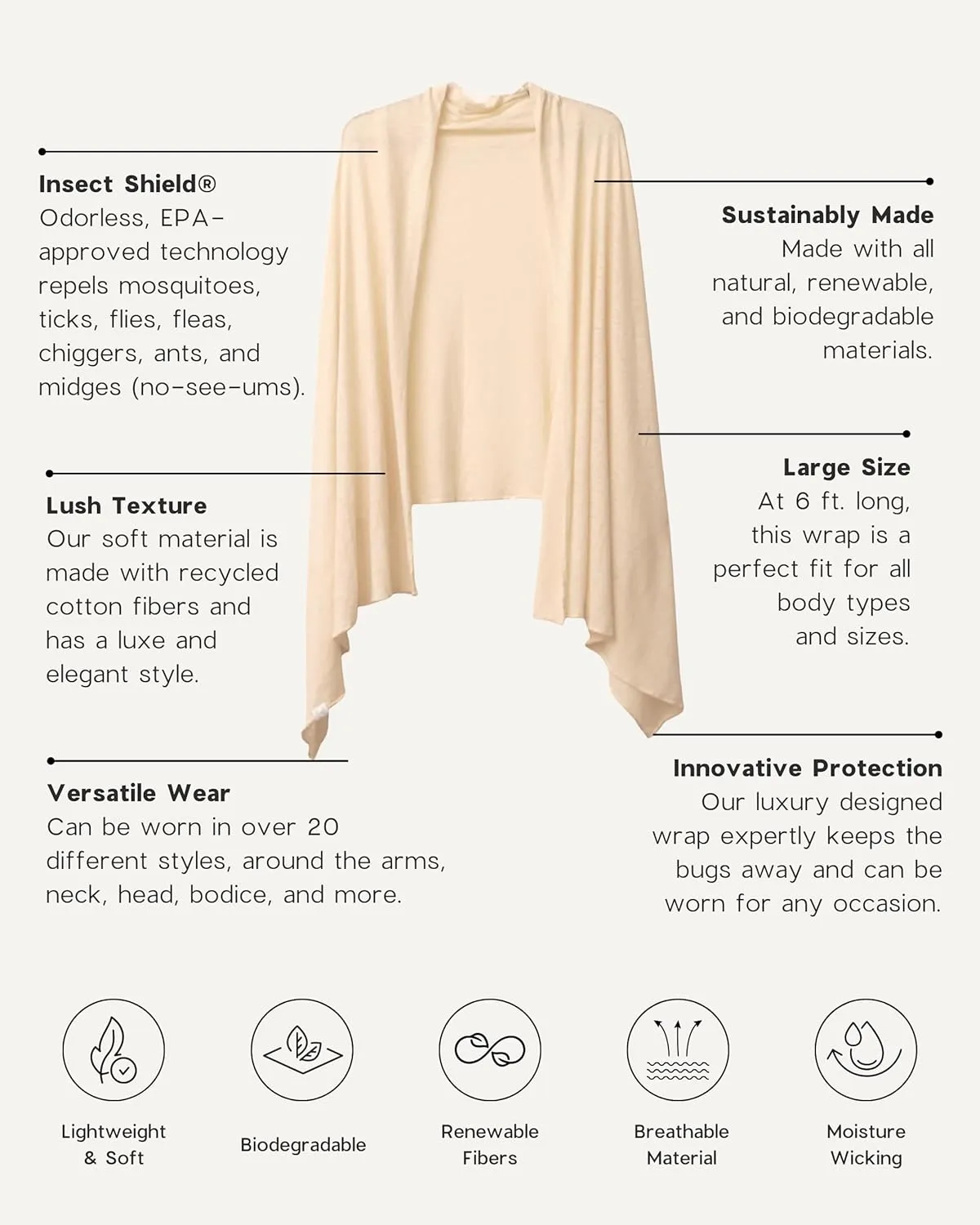 Essential Wrap with Insect Shield® in Soft Recycled Cotton Repels Mosquitoes, Ticks, Flies, Fleas, Ants & More