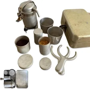 Extra Rare Vintage Camping Coffee Kit, Vintage Nostalgia Espresso & Pour Over Set, Mini Portable Coffee Maker Set with Camp Coffee Pot Cups, Collector's Gift for Travel Camping Hiking (Silver)