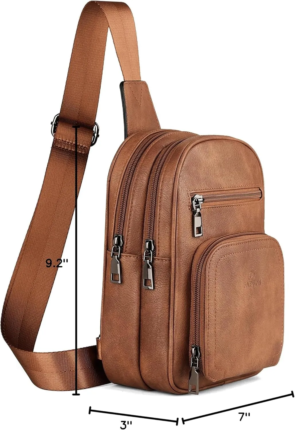 FADEON Sling Bags for Women Crossbody Bags, Designer PU Leather Sling Purse Multi-Pocket Packs with Card Slot Purse Brown