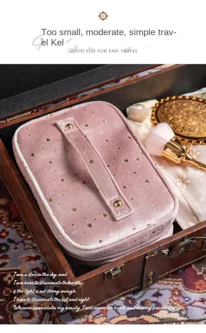 Fairycore Star Makeup Bag Coquette Cutecore Makeup Pouch Luxury Velvet Portable Cosmetic Bag Aesthetic Toiletry Bags (Pink)