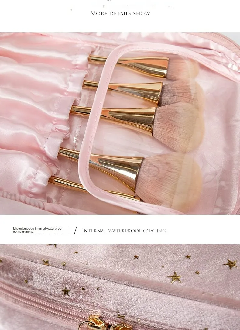 Fairycore Star Makeup Bag Coquette Cutecore Makeup Pouch Luxury Velvet Portable Cosmetic Bag Aesthetic Toiletry Bags (Pink)