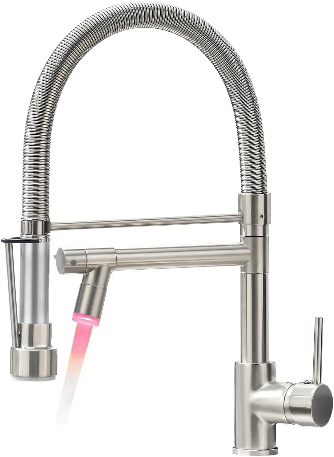 Fapully Kitchen Faucets with Pull Down Sprayer,Commercial Single Handle Kitchen Sink Faucet with LED Light,Brushed Nickel