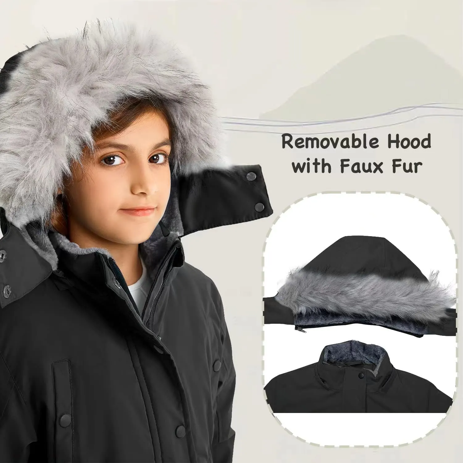 FARVALUE Girls' Long Winter Coats Warm Parka Lined Puffer Jacket Thicken Fleece Hooded Coat with Fur Collar for Girls