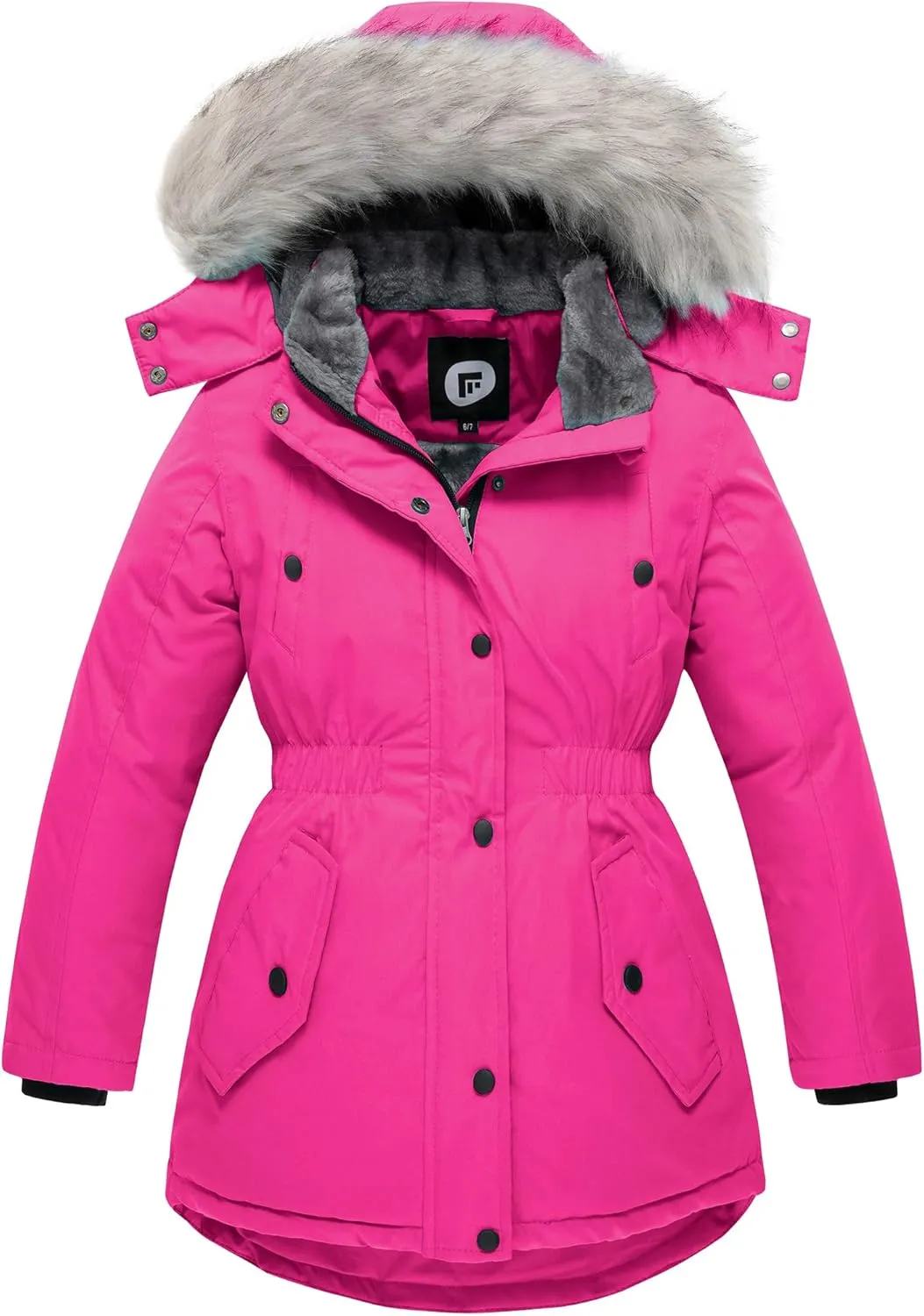FARVALUE Girls' Long Winter Coats Warm Parka Lined Puffer Jacket Thicken Fleece Hooded Coat with Fur Collar for Girls
