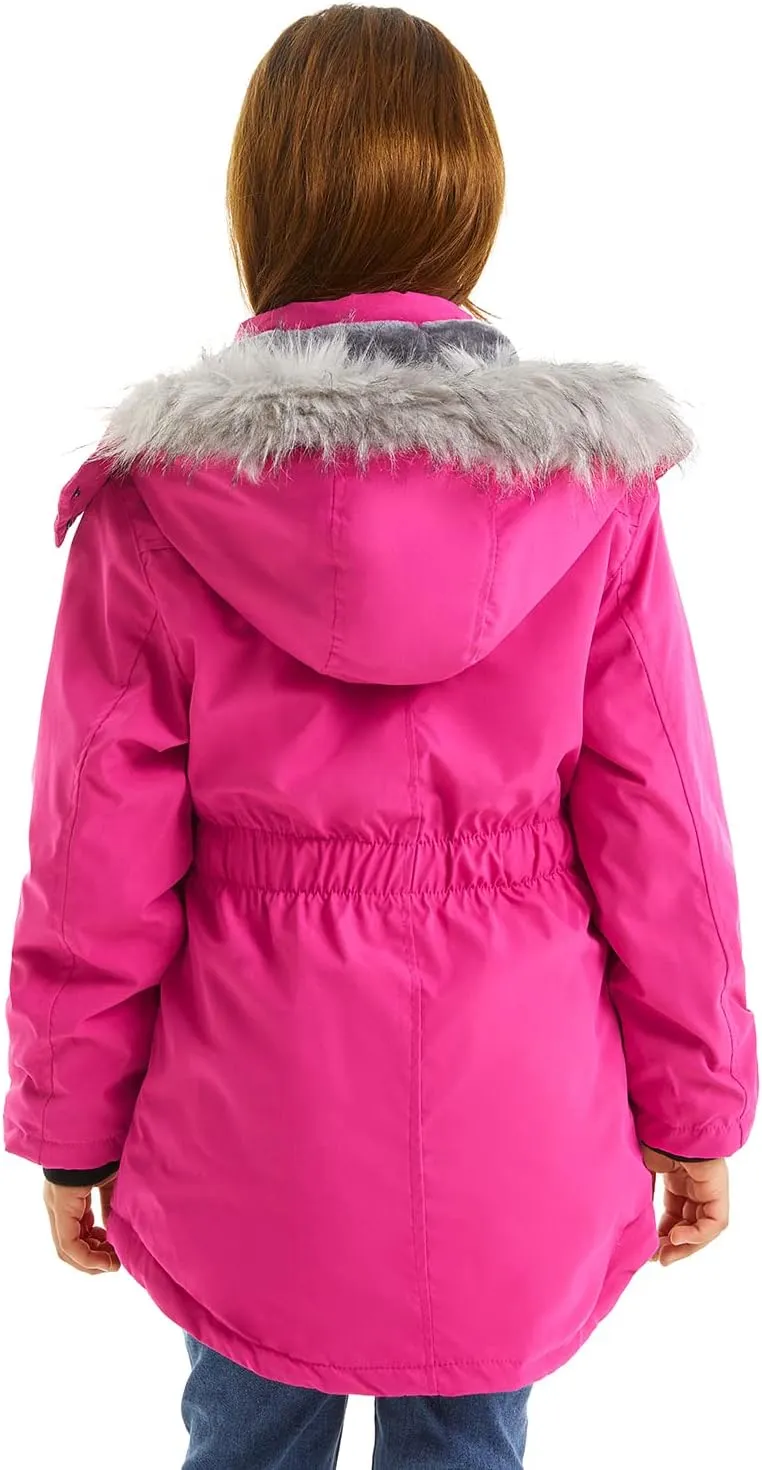 FARVALUE Girls' Long Winter Coats Warm Parka Lined Puffer Jacket Thicken Fleece Hooded Coat with Fur Collar for Girls