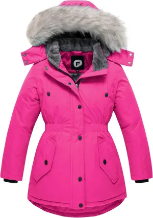 FARVALUE Girls' Long Winter Coats Warm Parka Lined Puffer Jacket Thicken Fleece Hooded Coat with Fur Collar for Girls