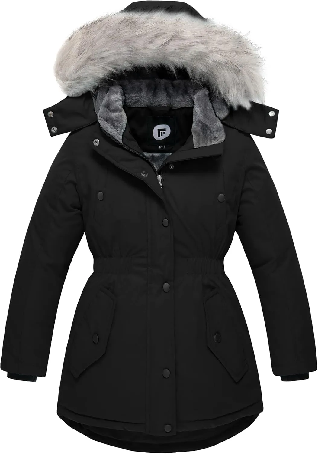 FARVALUE Girls' Long Winter Coats Warm Parka Lined Puffer Jacket Thicken Fleece Hooded Coat with Fur Collar for Girls