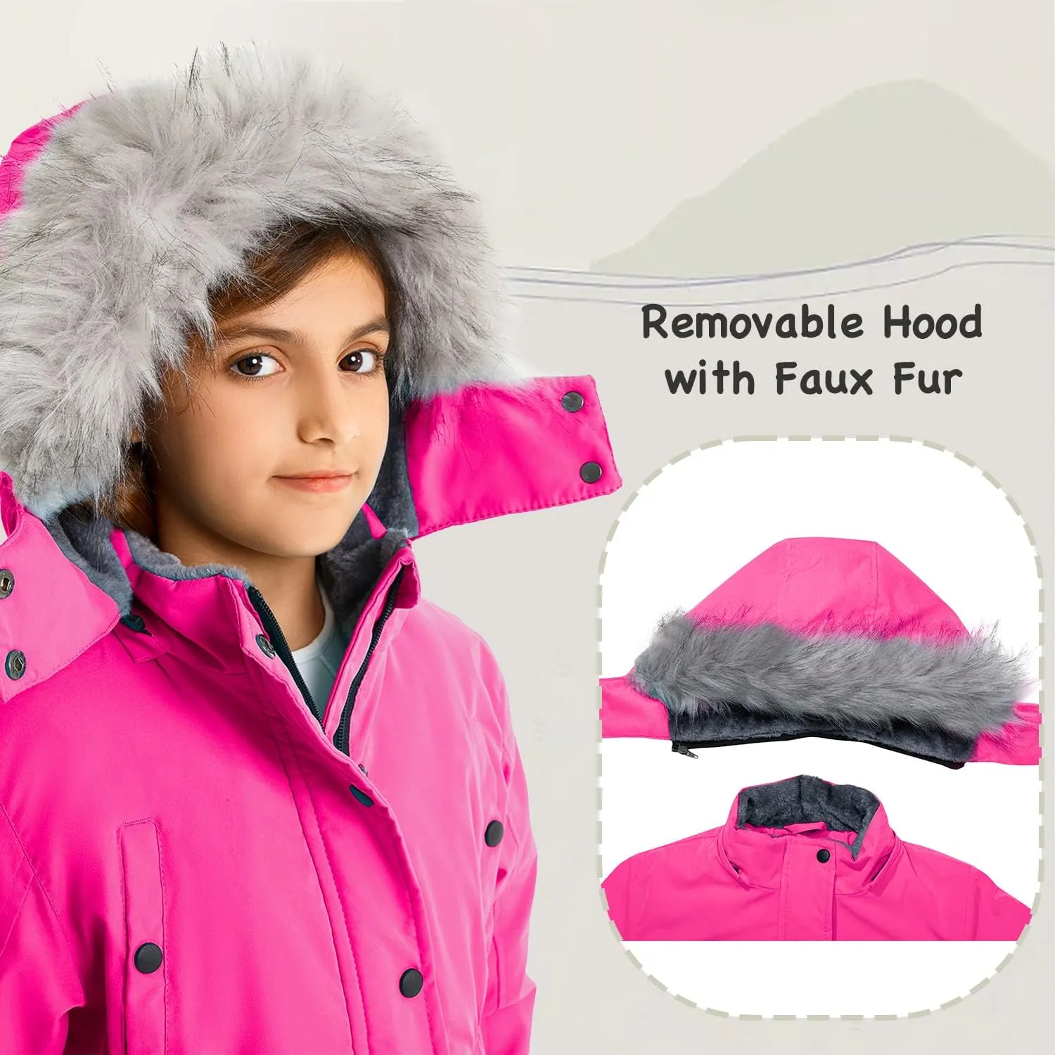 FARVALUE Girls' Long Winter Coats Warm Parka Lined Puffer Jacket Thicken Fleece Hooded Coat with Fur Collar for Girls