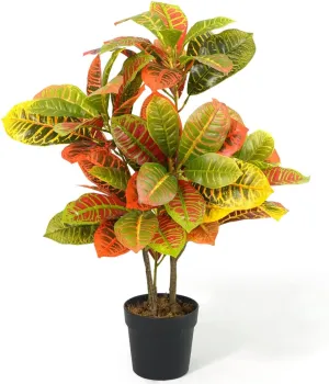 Fencer Wire 30 Inch Artificial Topiary Croton Tree, UV Resistant Artificial Outdoor Plants, Faux Bushes and Shrub, Fake Trees in Pot with Dried Moss, Artificial Plants for Front Porch, Indoor, Outdoor