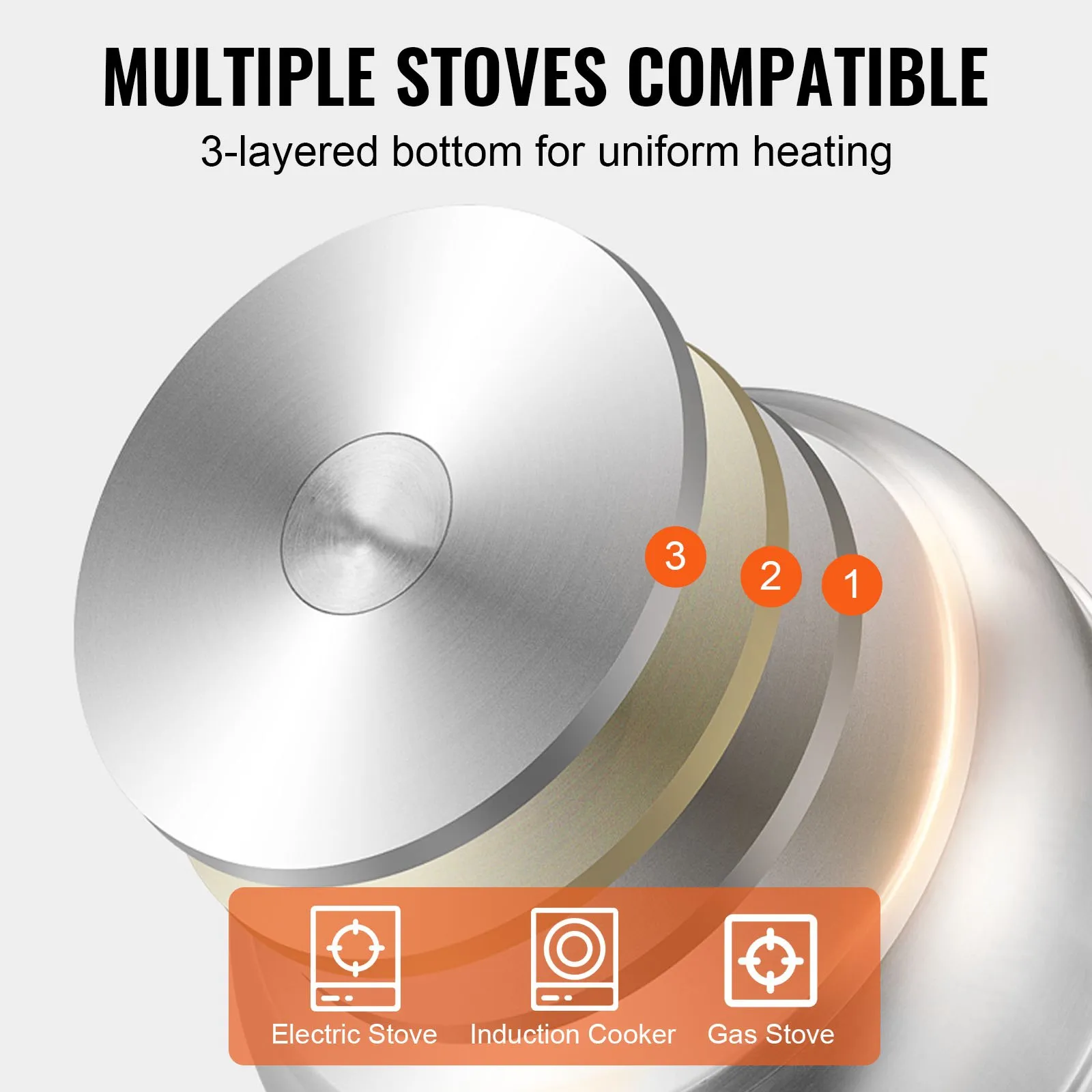 (FINAL PRICES ARE LOWER ON OUR SITE!) VEVOR Steamer Pot 11in/28cm, 3 Tier Steamer Pot for Cooking with 8.5QT Stock Pot, Vegetable Steamer & 2 Steaming Tray, Food-Grade 304 Stainless Steel Food Steamer Cookware for Gas Electric Stove Grill