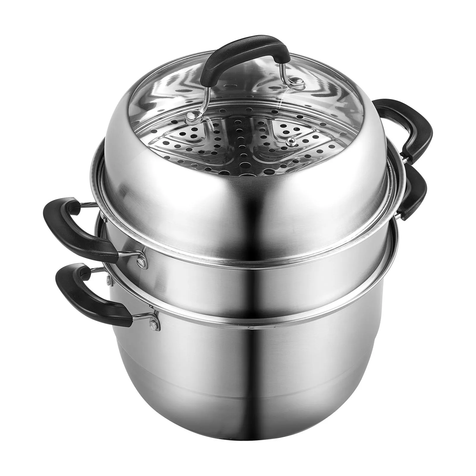 (FINAL PRICES ARE LOWER ON OUR SITE!) VEVOR Steamer Pot 11in/28cm, 3 Tier Steamer Pot for Cooking with 8.5QT Stock Pot, Vegetable Steamer & 2 Steaming Tray, Food-Grade 304 Stainless Steel Food Steamer Cookware for Gas Electric Stove Grill