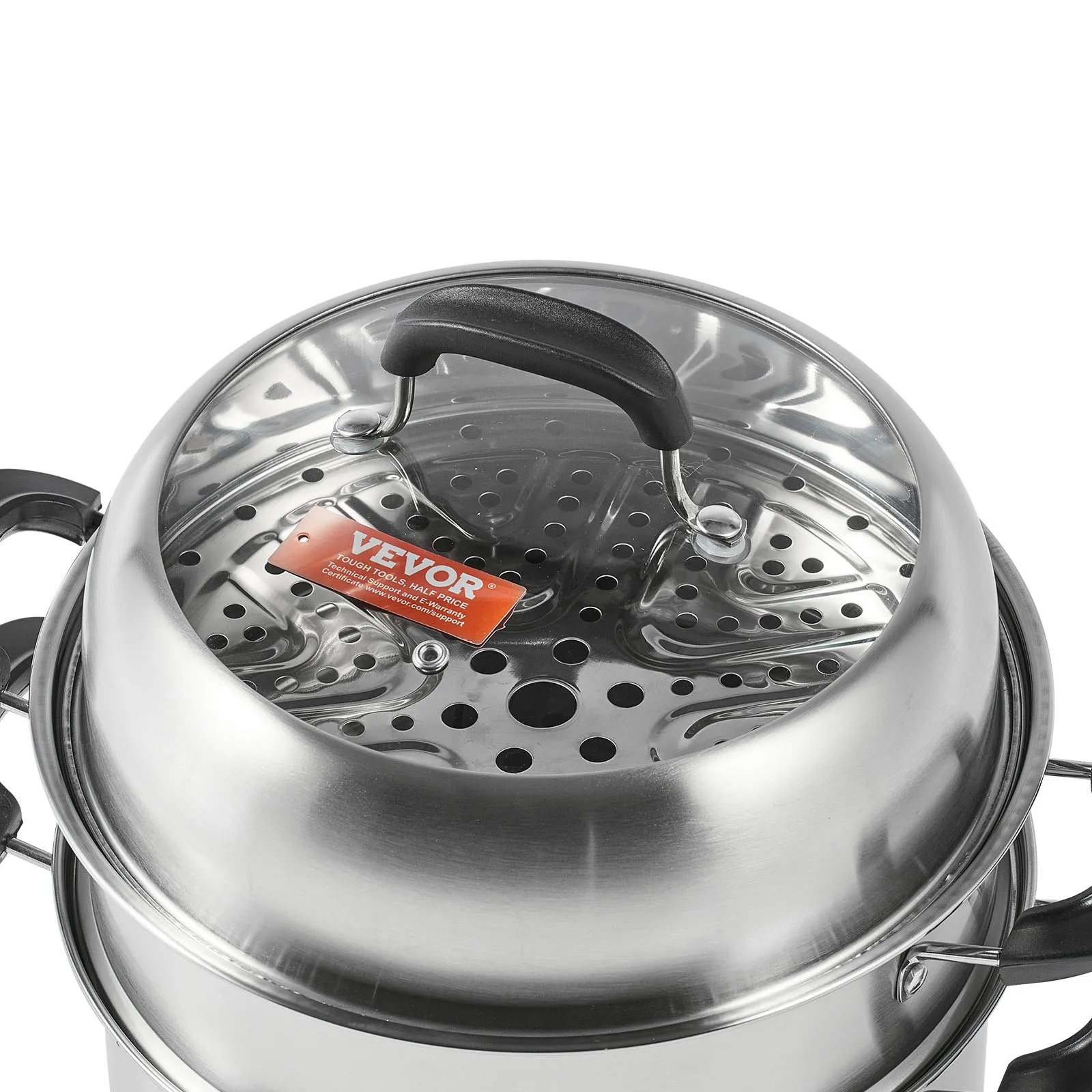(FINAL PRICES ARE LOWER ON OUR SITE!) VEVOR Steamer Pot 11in/28cm, 3 Tier Steamer Pot for Cooking with 8.5QT Stock Pot, Vegetable Steamer & 2 Steaming Tray, Food-Grade 304 Stainless Steel Food Steamer Cookware for Gas Electric Stove Grill