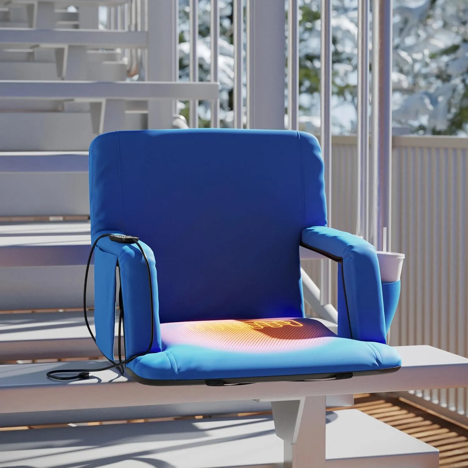 Flash Furniture Malta Heated Stadium Seat with Back Support, 6 Recline Positions, Portable Chair with Backpack Straps, USB Battery Pack Not Included, Blue