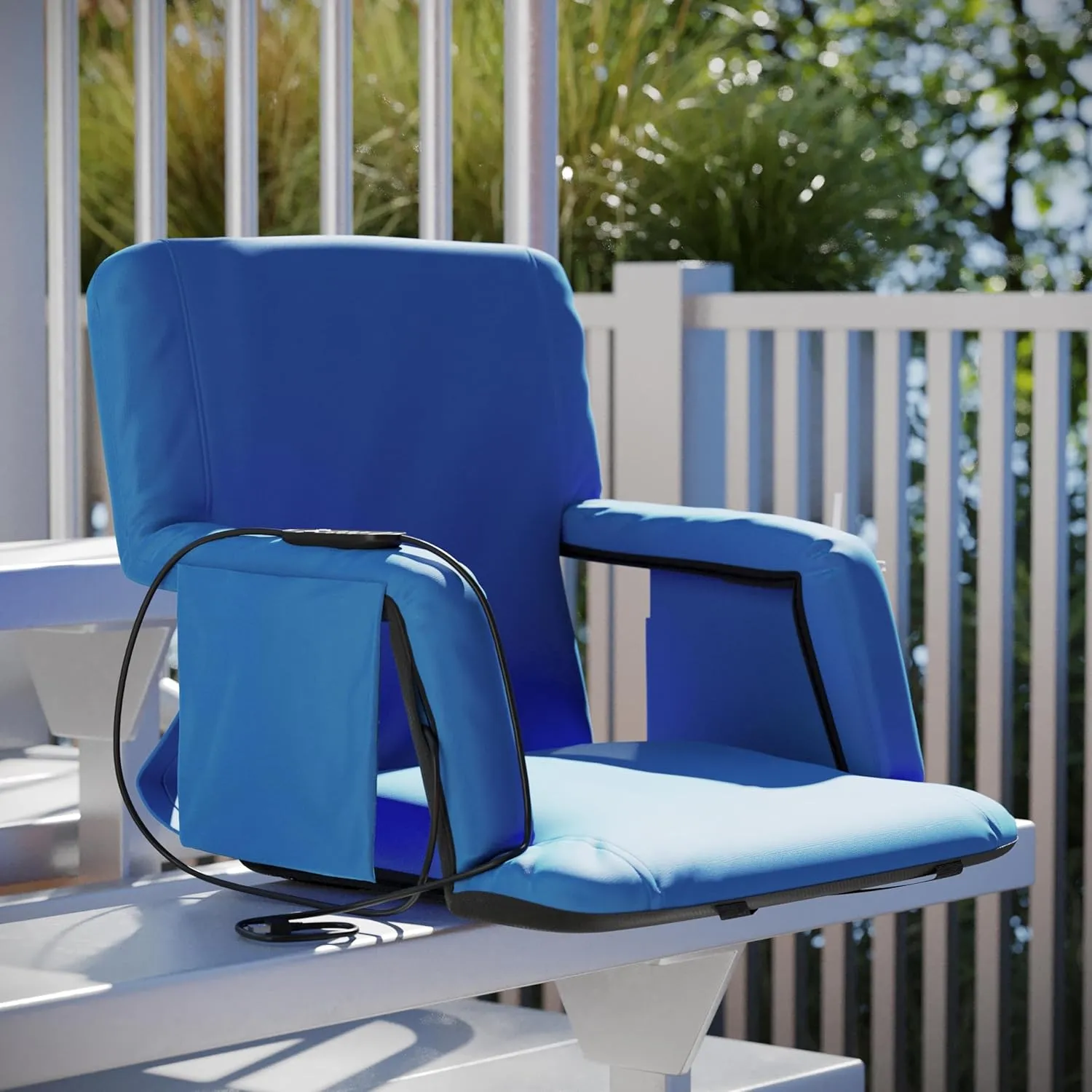 Flash Furniture Malta Heated Stadium Seat with Back Support, 6 Recline Positions, Portable Chair with Backpack Straps, USB Battery Pack Not Included, Blue