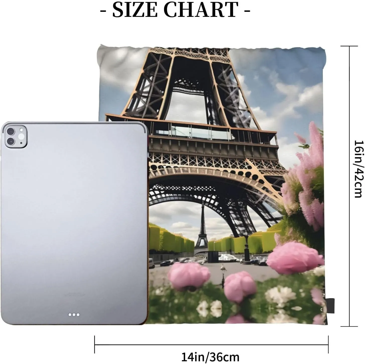 Flower Paris Eiffel Tower Print Sports Drawstring Backpack,Water Resistant Bag, Gym Backpack for Women Men
