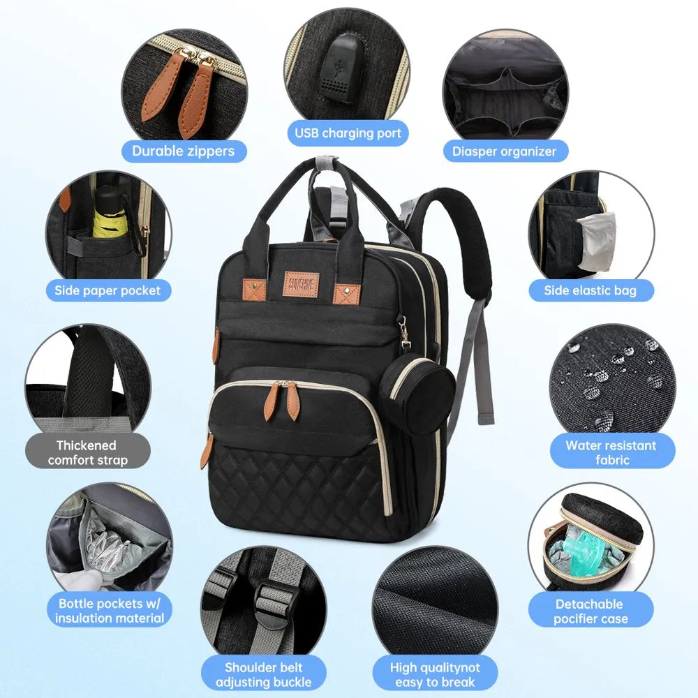 Foldable for Bag Port Crib, USB Baby Diaper Bag with Price guarantee Backpack Strap Backpack, Baby Prompt response Stroller Boy Girls(Gray) Multifunctional Large Waterproof Capacity Travel & Changing with Charging Diaper &