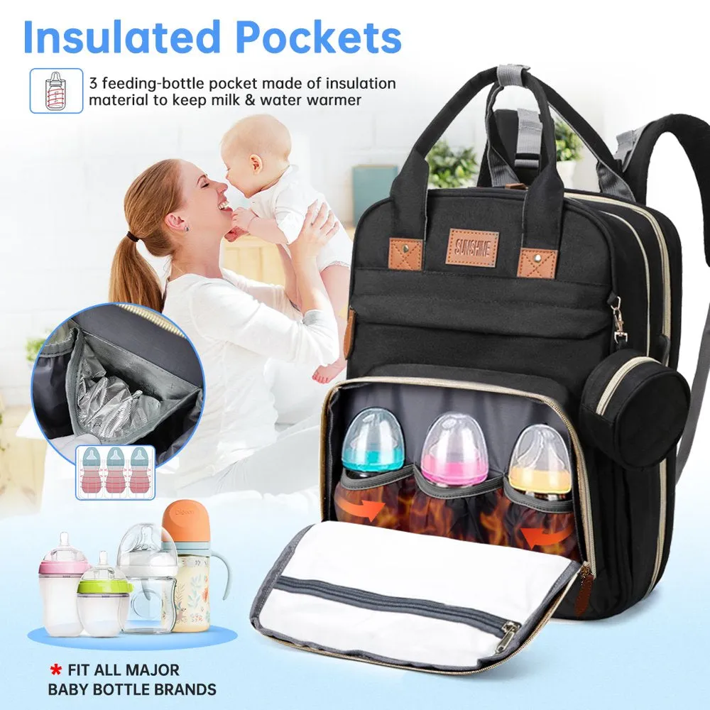 Foldable for Bag Port Crib, USB Baby Diaper Bag with Price guarantee Backpack Strap Backpack, Baby Prompt response Stroller Boy Girls(Gray) Multifunctional Large Waterproof Capacity Travel & Changing with Charging Diaper &