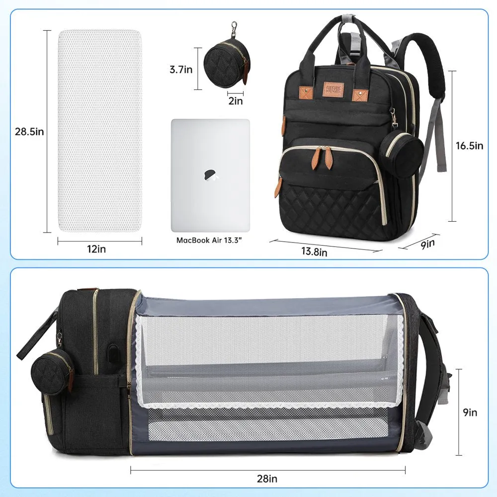 Foldable for Bag Port Crib, USB Baby Diaper Bag with Price guarantee Backpack Strap Backpack, Baby Prompt response Stroller Boy Girls(Gray) Multifunctional Large Waterproof Capacity Travel & Changing with Charging Diaper &