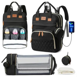 Foldable for Bag Port Crib, USB Baby Diaper Bag with Price guarantee Backpack Strap Backpack, Baby Prompt response Stroller Boy Girls(Gray) Multifunctional Large Waterproof Capacity Travel & Changing with Charging Diaper &
