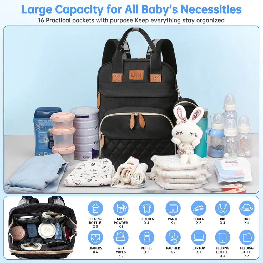 Foldable for Bag Port Crib, USB Baby Diaper Bag with Price guarantee Backpack Strap Backpack, Baby Prompt response Stroller Boy Girls(Gray) Multifunctional Large Waterproof Capacity Travel & Changing with Charging Diaper &