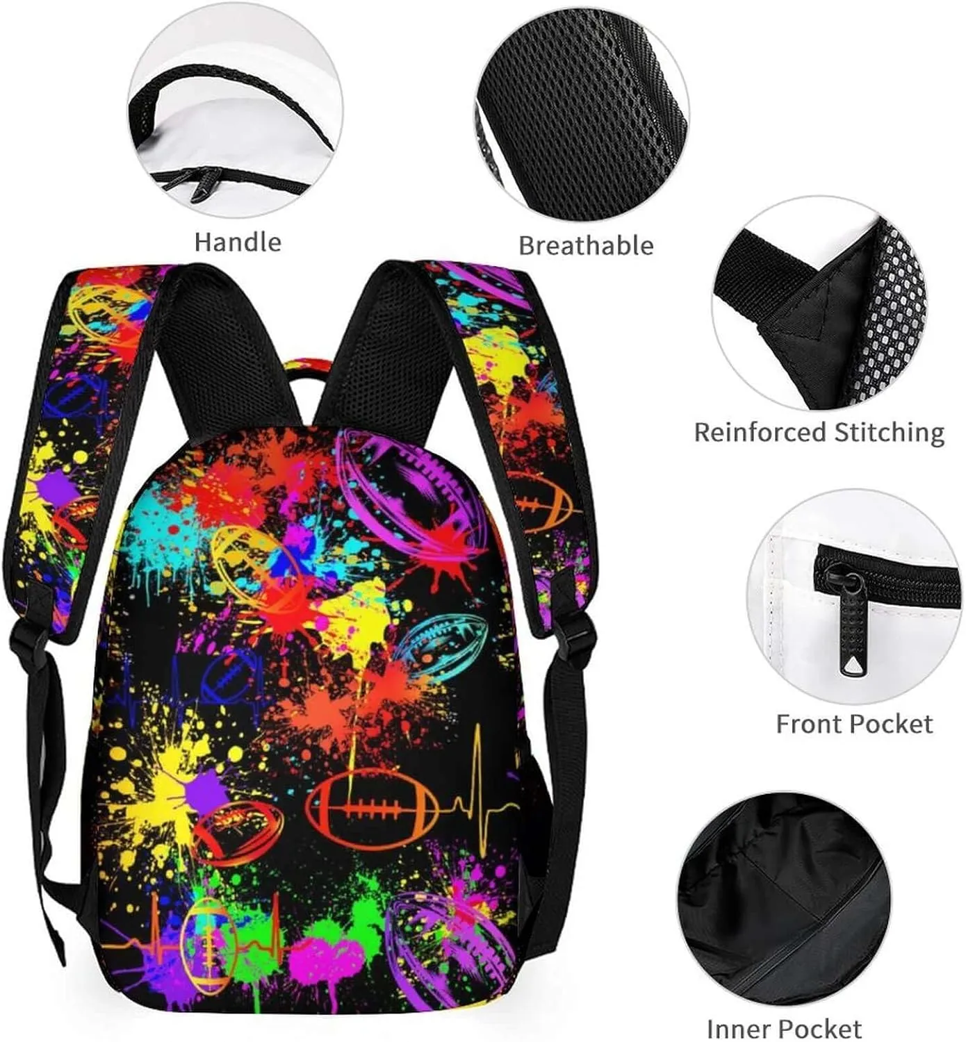 Football Backpack with Lunch Box & Pencil Case for Kids Girls Boys School, 16 Inch Cool Football Bookbag, School Backpack for Students Children, sustainable, Lightweight, Large Capacity