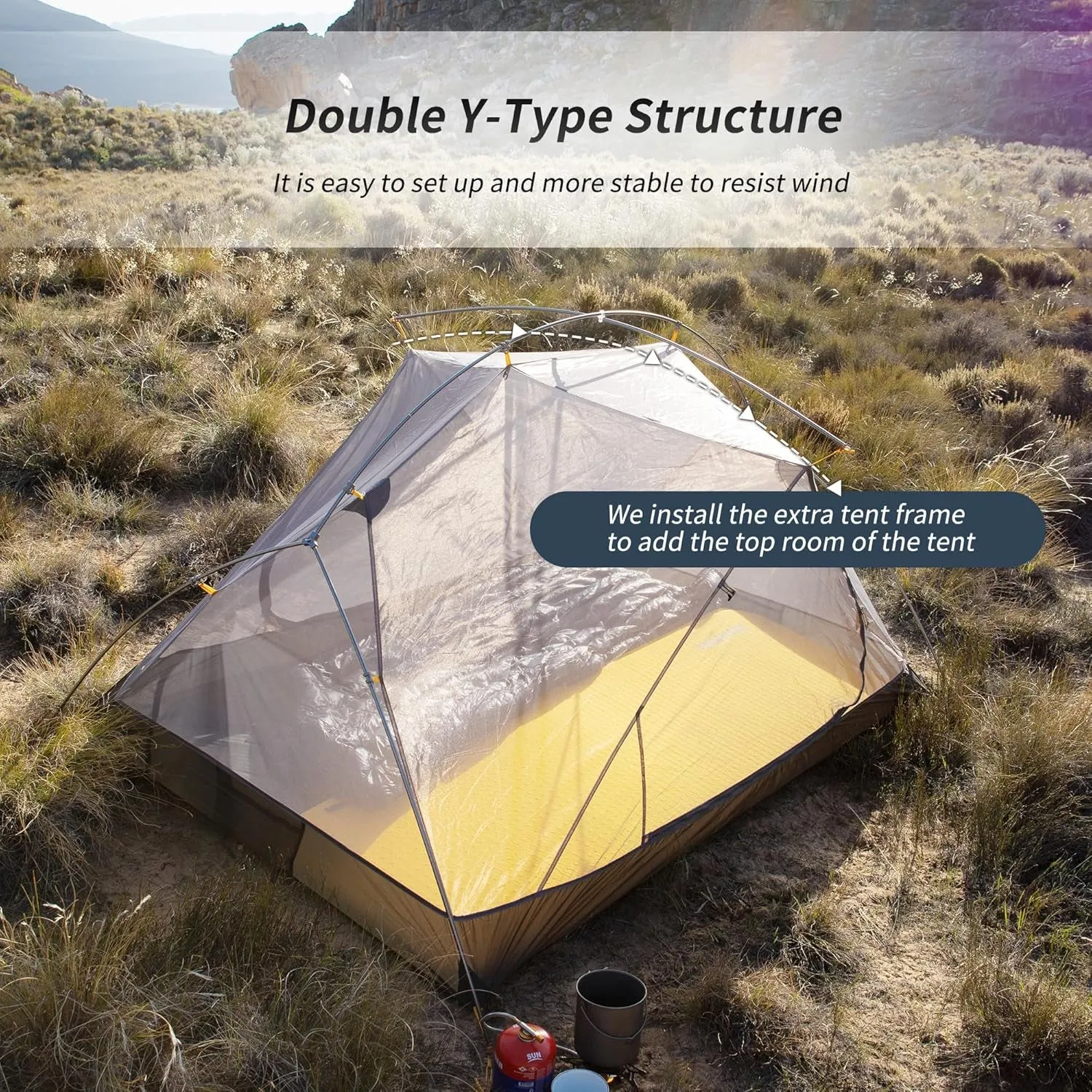 for Advanced technology 2 Backpacking Ultralight Mongar Season Camping Person Eye-catching 3 Tent Cycling Hiking Tent