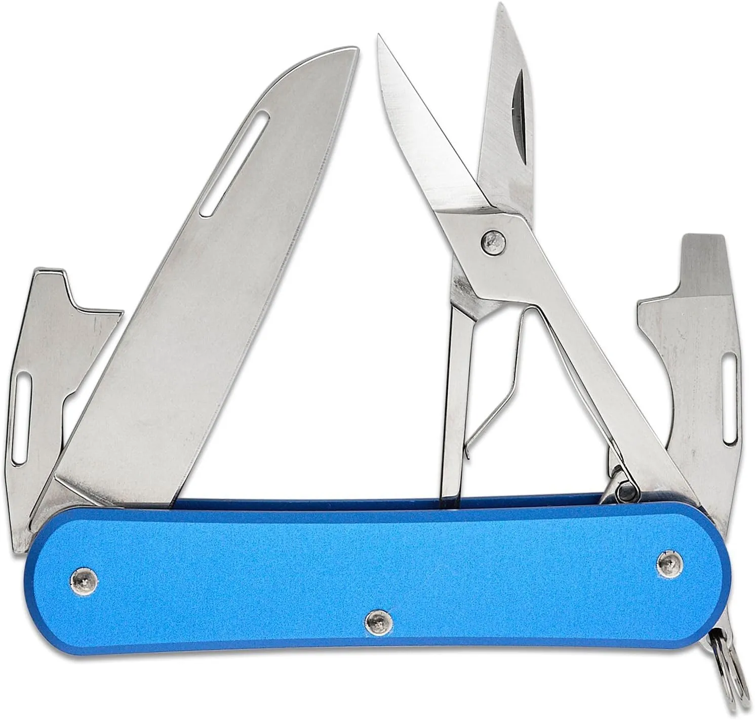 Fox Knives Vulpis FX-VP130-F4 Slipjoint Folding Knife 4-in-1 Multitool 2.17in Blade, Bottle Opener, Can Opener, Flat Head Screwdriver, Scissors - Compact Versatile Minimalist Pocket Knife (Sky Blue)