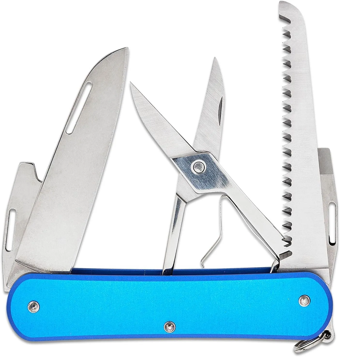 Fox Knives Vulpis FX-VP130-SF5 Slipjoint EDC Pocket Knife 5-in-1 Multitool - 2.17in Blade, Hacksaw, Bottle Opener, Can Opener, Scissors, Flat Head Screwdriver - Every Day Carry (Sky Blue)