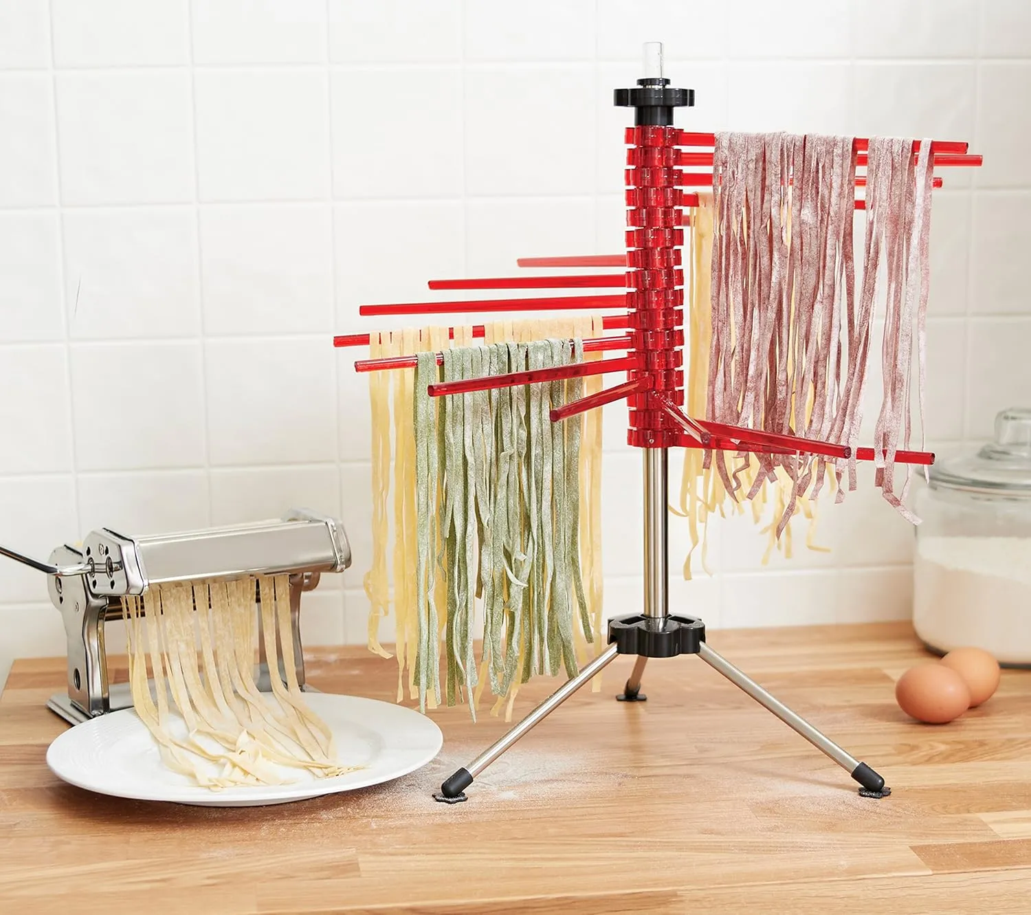 Fox Run Collapsible Pasta Drying Rack, 18.5", Red, Plastic with Rotating Arms