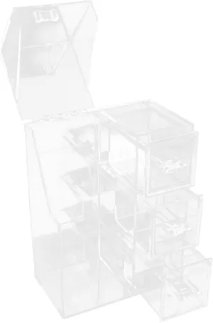 FRCOLOR Clear Makeup Brush Organizer Lid Multi-functional Desktop Storage for Beauty Tools Eyebrow Pencils and Swabs Pen Holder for Neat Makeup Tables