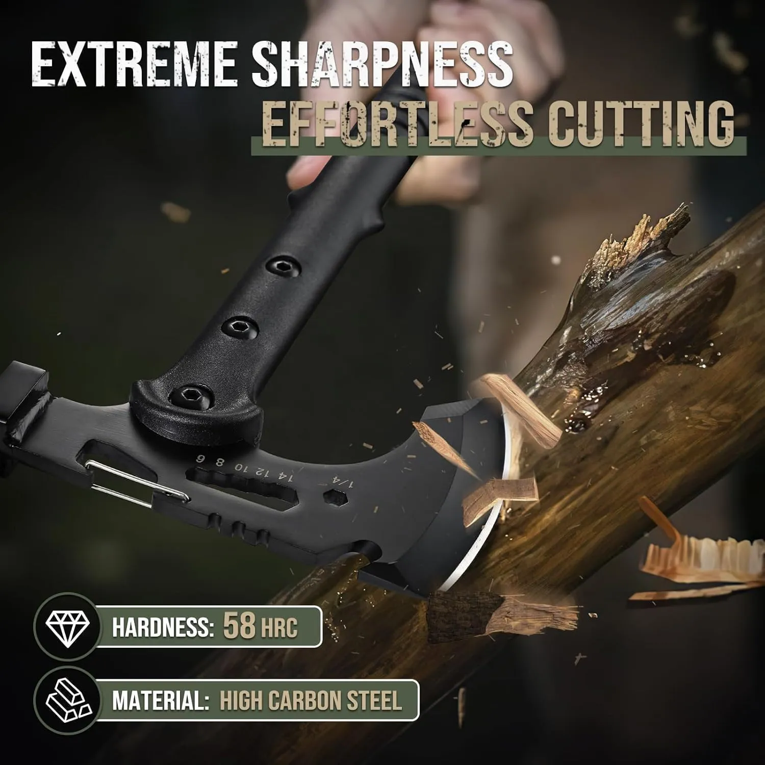 Freelander Camping Axe with Sheath, Sharp Tactical Hatchet Axe with Clip and Bottle Opener, Multi-Functional Hammer Tactical Tomahawk, Survival Tomahawk Axe for Camping (Black, 15 Inch)