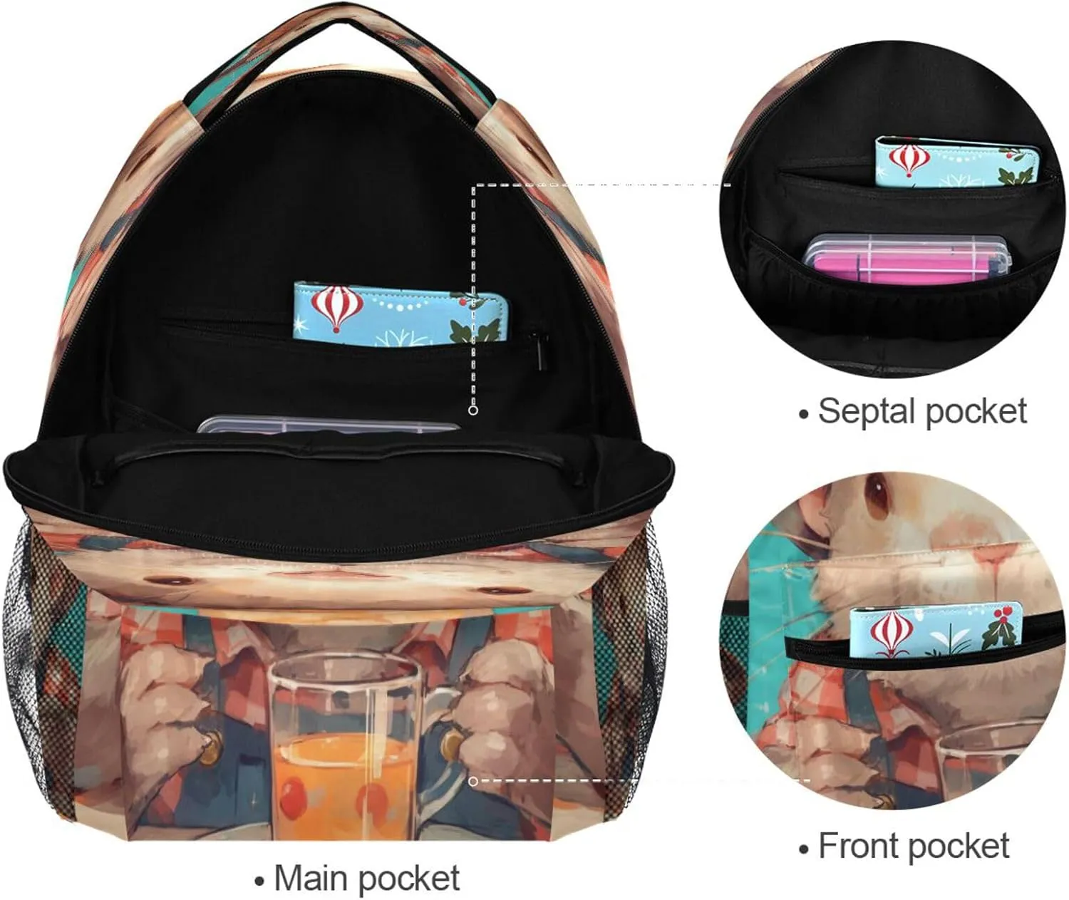 Fun Backpack for Teenager Waterproof School Bag with Chest Strap Gift Men & Women Tea Style