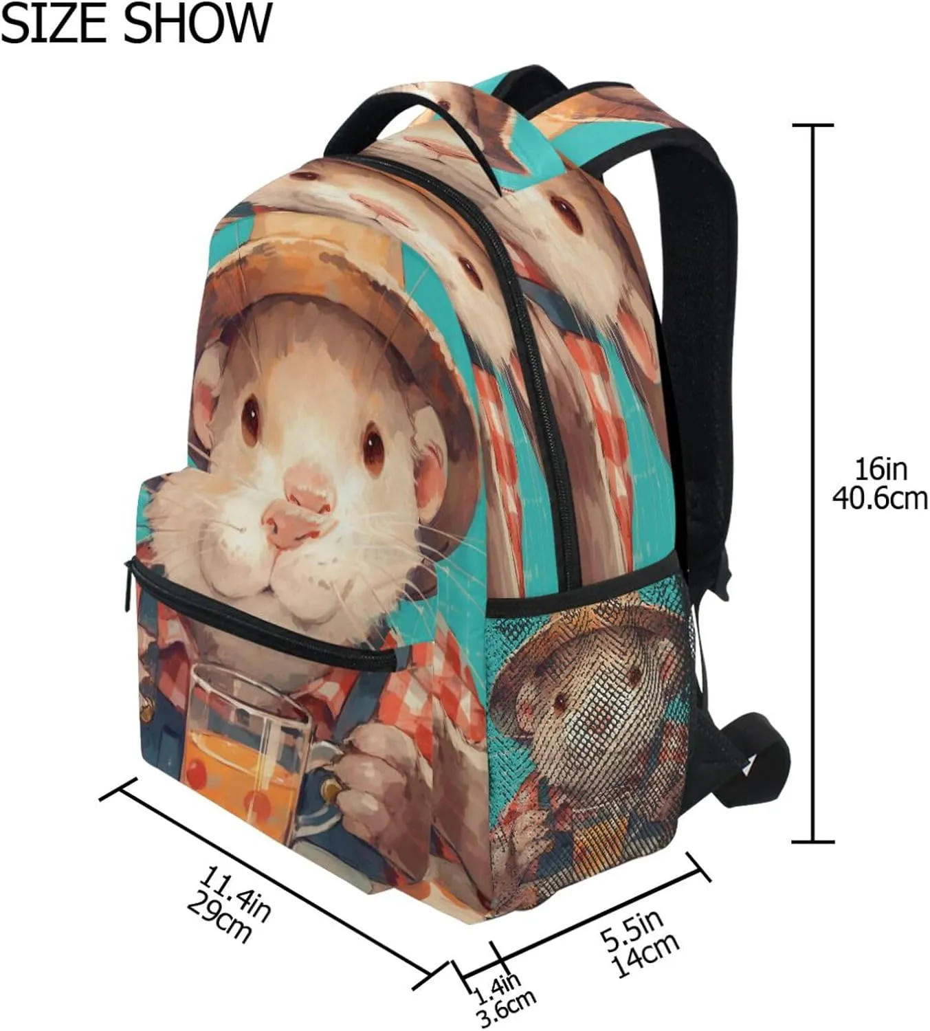 Fun Backpack for Teenager Waterproof School Bag with Chest Strap Gift Men & Women Tea Style