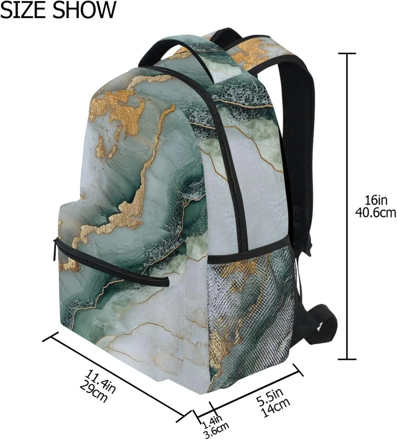 Fun Backpack for Teens Boys Girls Waterproof Stylish Travel Bags with Chest Strap for Business Work College Travel Trip Marble Sage Green White