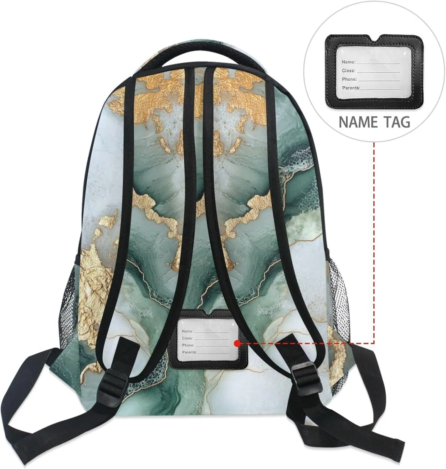 Fun Backpack for Teens Boys Girls Waterproof Stylish Travel Bags with Chest Strap for Business Work College Travel Trip Marble Sage Green White