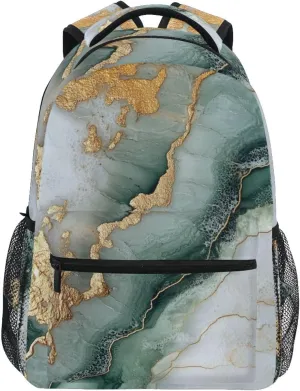 Fun Backpack for Teens Boys Girls Waterproof Stylish Travel Bags with Chest Strap for Business Work College Travel Trip Marble Sage Green White