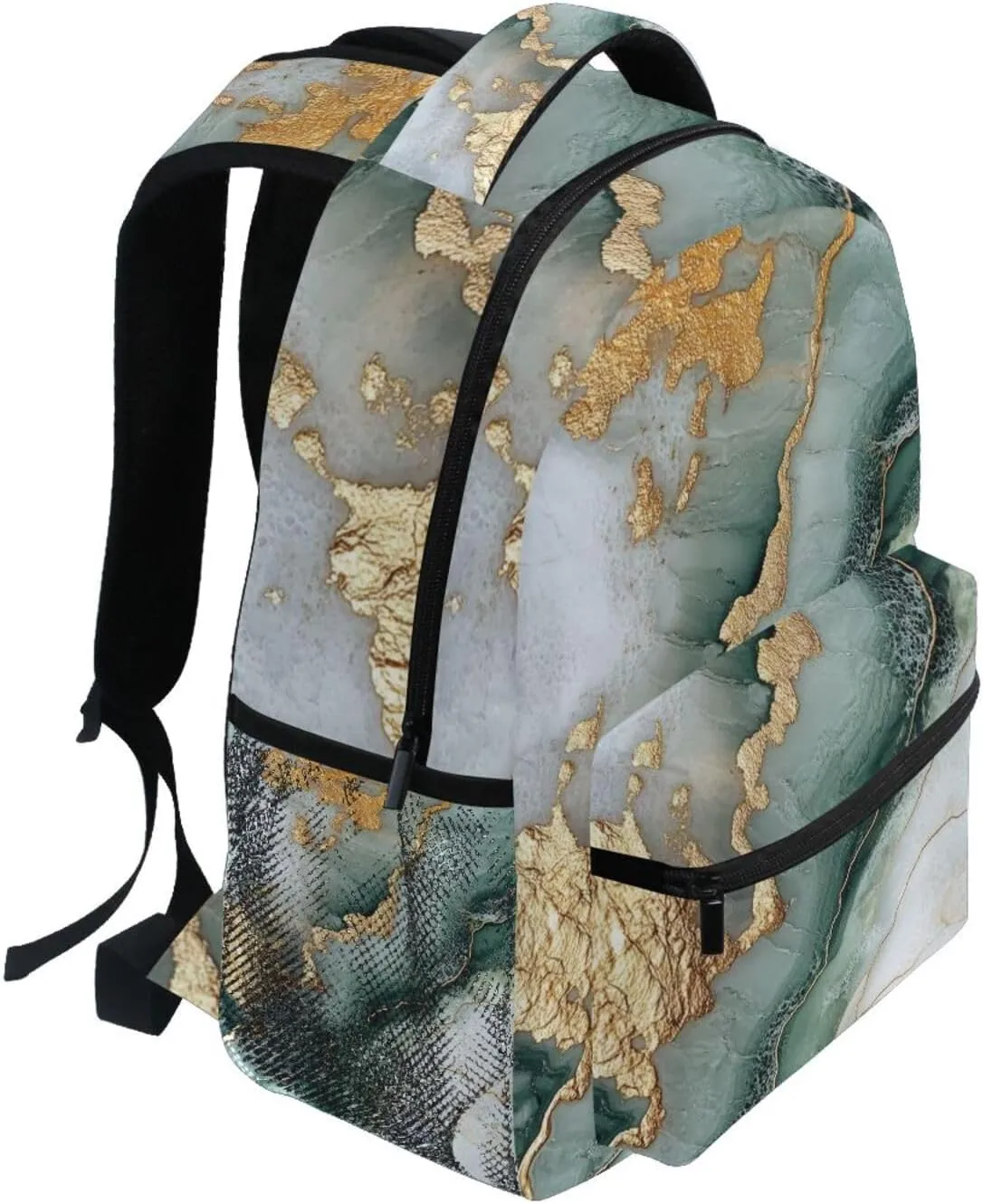 Fun Backpack for Teens Boys Girls Waterproof Stylish Travel Bags with Chest Strap for Business Work College Travel Trip Marble Sage Green White